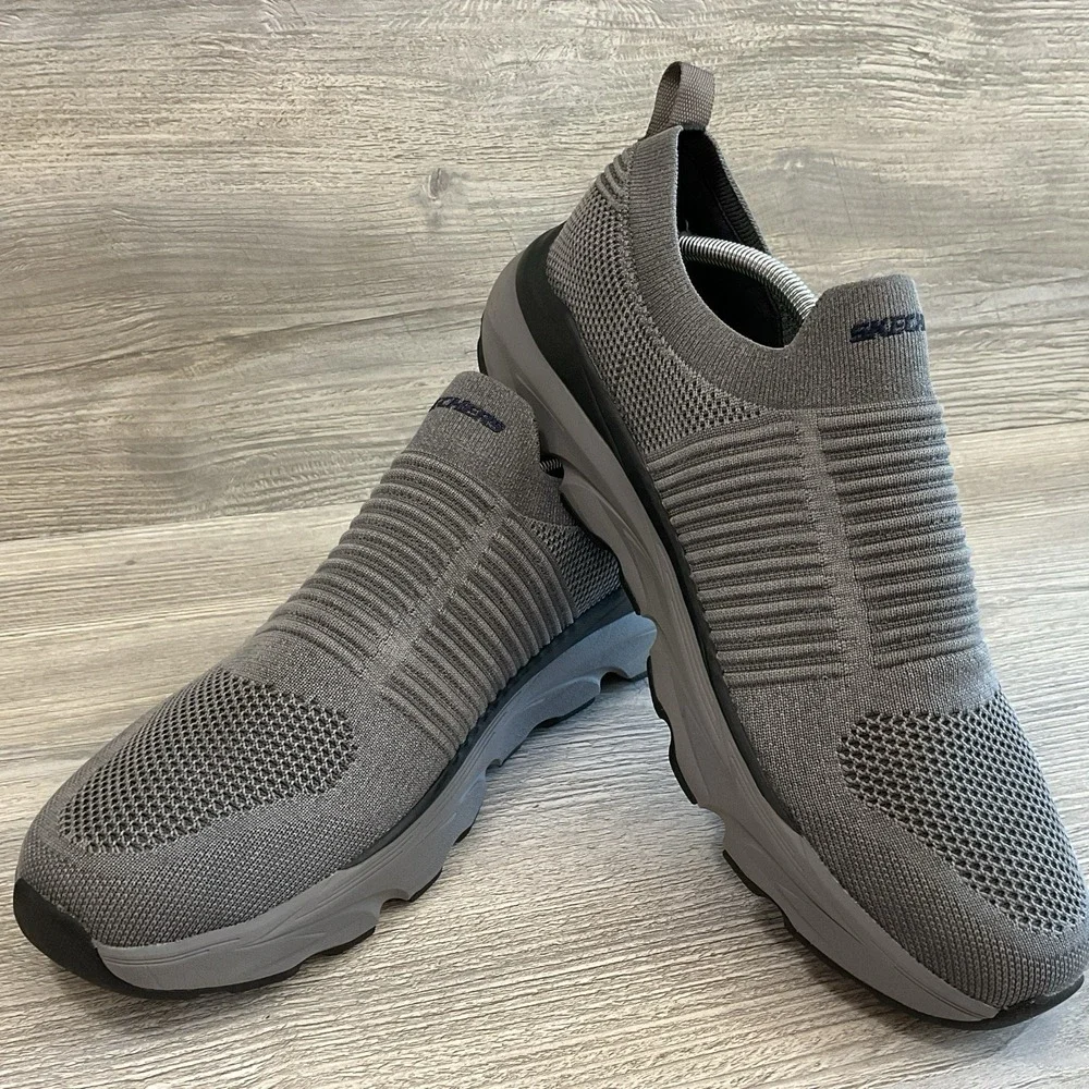 Skechers Mens Size 13 Grey Mesh Relaxed Fit Goga Mat Arch Walking Slip On Shoes
